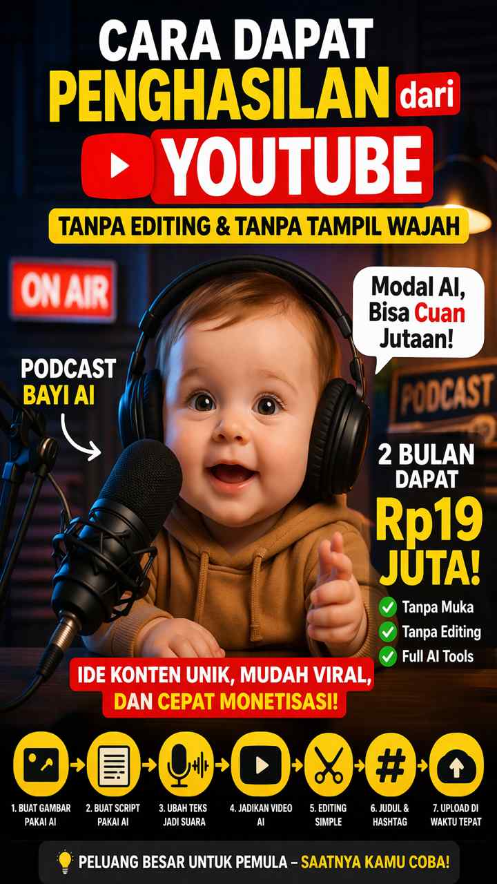 Cara Dapat Penghasilan dari YouTube Tanpa Editing & Tanpa Tampil Wajah Dengan Podcast Bayi