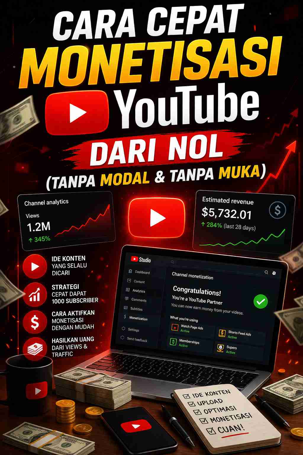 Cara Cepat Monetisasi YouTube dari Nol (Tanpa Modal & Tanpa Muka)